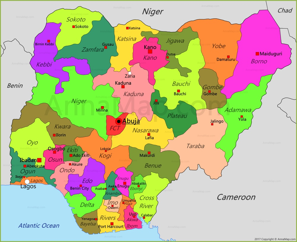 map of nigeria(source world map)